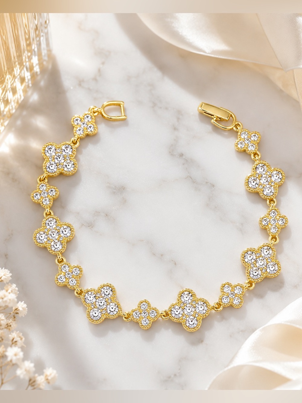 Gold Clover Crystal Bracelet | Bridal Jewelry | Quiet Luxury Style